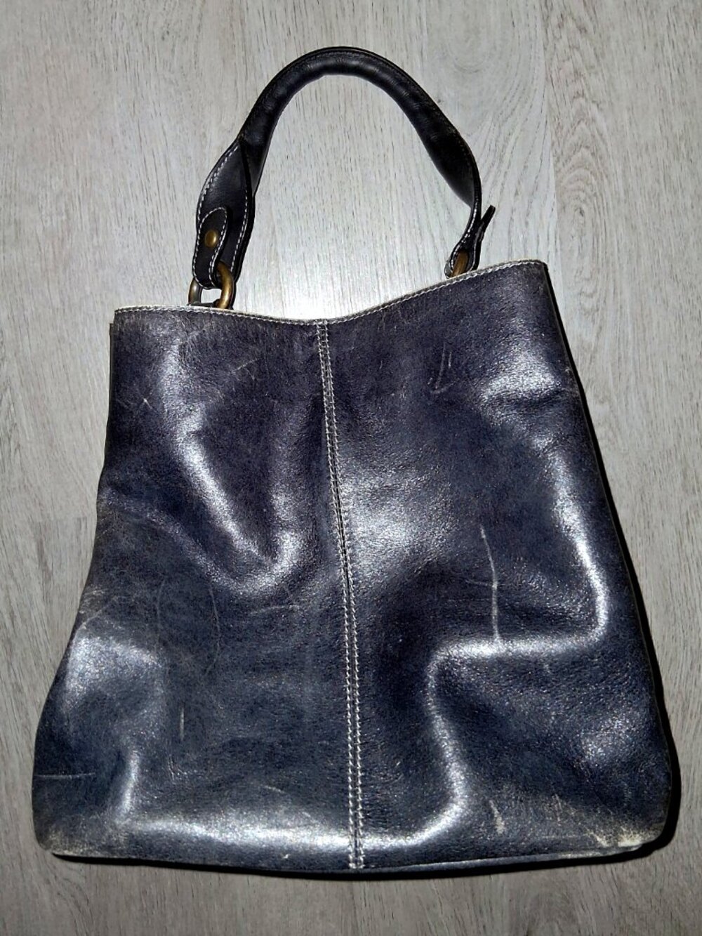 Puntotres Genuine Leather Distressed Blue Black Purse Handbag Bucket Bag Satchel